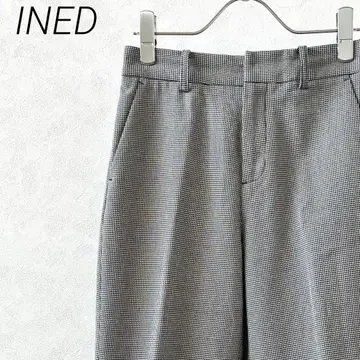 INED 슬랙스 테이퍼드 팬츠 센터 프레스 체크 무늬 포켓 부착