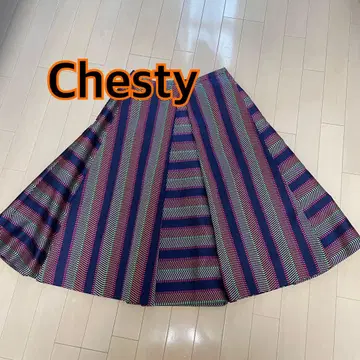 Chesty 종아리 기장 플레어 스커트 스트라이프 스커트