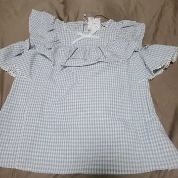 택 포함 미사용 에블린 오프숄더 프릴 깅엄 체크 상의