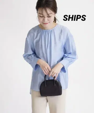 SHIPS 프론트 개더 크루넥 블라우스 블루