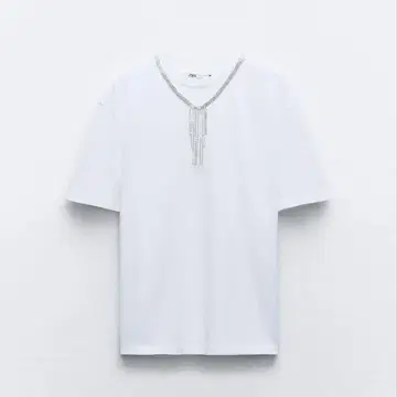 미사용 새상품 ZARA 2024년 큐빅 목걸이 티셔츠
