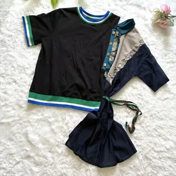MICALLE MICALLE 비대칭 반팔 티셔츠 블랙 프릴