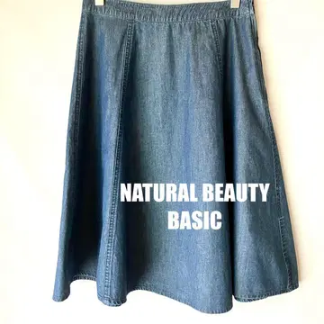 NATURAL BEAUTY BASIC 데님 플레어 스커트 M 무릎 기장