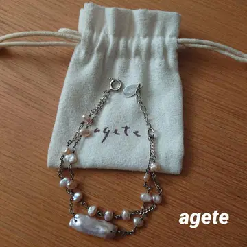 agete 아가트 실버 2줄 체인 핑크 펄 팔찌 진주