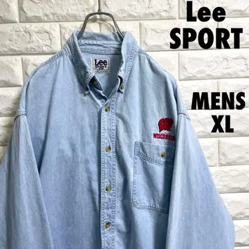 Lee SPORT 긴팔 데님 셔츠 칼리지 로고 남성용 XL 사이즈