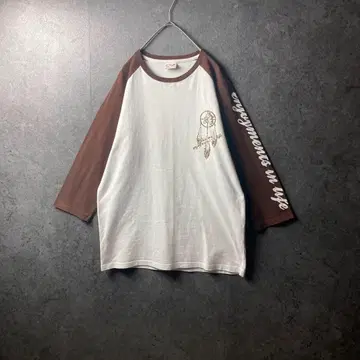 vintage shirt 래글런 셔츠 브라운 화이트 7부 기장 빅 로고