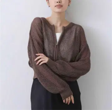 새상품! Gready Brilliant 라메 메쉬 지퍼 가디건 브라운