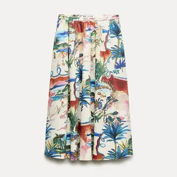 미사용 새상품 ZARA ZW COLLECTION 프린트 미디 스커트