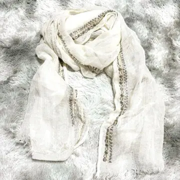 개럴개런트 린넨 100% 스톨 숄 머플러 자수 장식