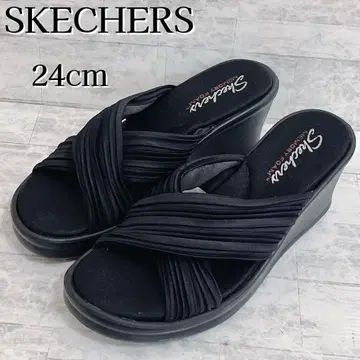 스케쳐스 메모리폼 웨지솔 크로스 샌들 24cm 블랙