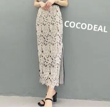 코코딜 배색 라인 슬릿 레이스 타이트 스커트