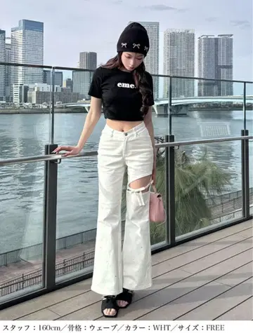 V라인 허리 리본 플레어 데님