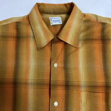 60s 70s Towncraft 옴브레 체크 반팔 셔츠 블랙 검정
