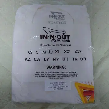IN-N-OUT BURGER 70TH ANNIV 티셔츠 L 화이트