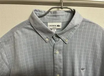 LACOSTE 슬림 핏 체크 무늬 반팔 셔츠