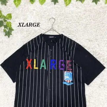 XLARGE 셔츠 워크 셔츠 올 패턴 컬러풀 문구 자수 세련된