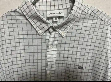 LACOSTE 슬림 핏 체크 무늬 반팔 셔츠