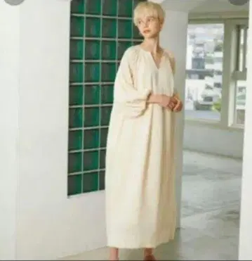 카베사 로쏘 핀턱 슬리브 카프탄 원피스 베이지 38