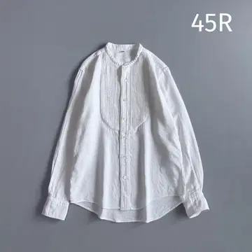 45R 이중 직조 핀턱 블라우스 셔츠 밴드 카라