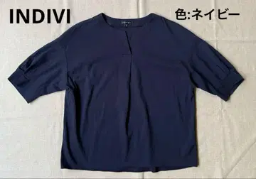 INDIVI 키 넥 6부 소매 블라우스 네이비 12호 LL 2024SS