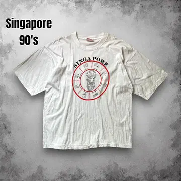 90년대 Singapore 빈티지 수베니어 티셔츠 애니멀 프린트