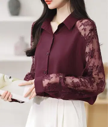 여성용 레이스 셔츠 보르도