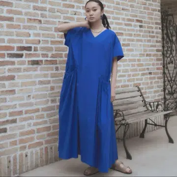 manana suerte 개더 포켓 원피스 블루