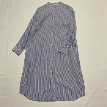 무인양품 린넨 노카라 스트라이프 셔츠 원피스
