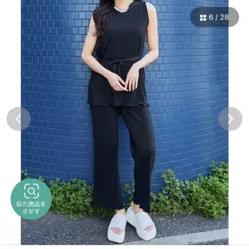 셋업 플리츠 팬츠 올인원 플리츠 T & 스트레이트 팬츠 블랙