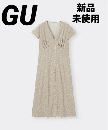 지유 신상품 미사용 V넥 프린트 원피스 플라워 C