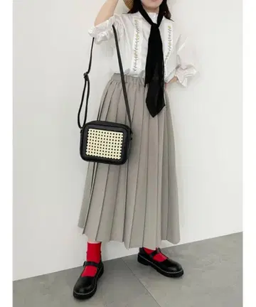앞뒤 리넨 터치 플리츠 스커트 그레이