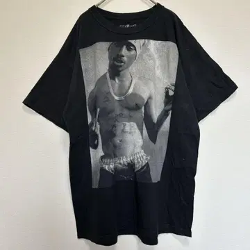 TUPAC 2pac 랩 티셔츠 그래픽 빅 로고 블랙 L 밴딩 티셔츠