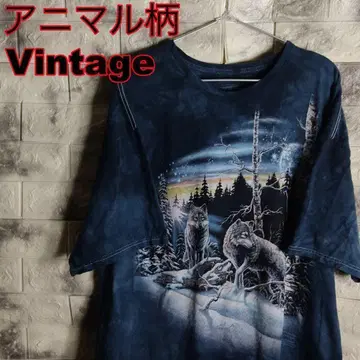 애니멀 무늬 티셔츠 네이비 늑대 Vintage TS-92