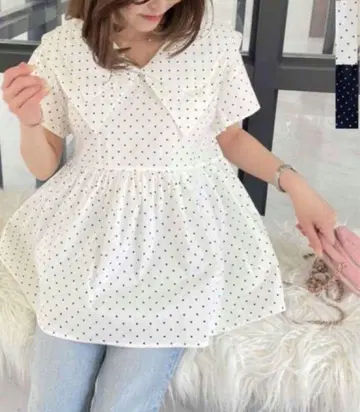 myu 도트 페플럼 블라우스