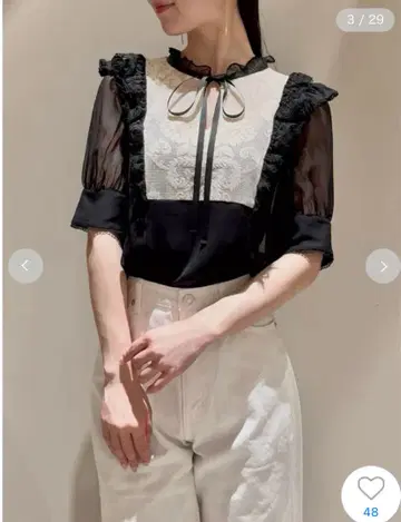 SNIDEL/양류 쉬폰 레이스 블라우스