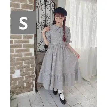 시마미사 원피스 깅엄 체크 S 그레이 아오키 미사코