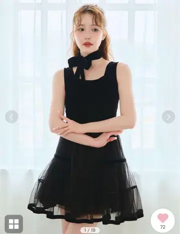 리본 포함 벨로아 튤 도킹 미니 원피스