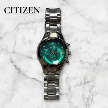 CITIZEN 크로노그래프 시계 그린 실버