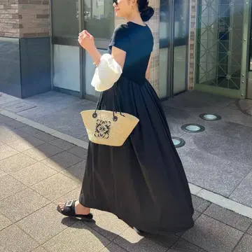 블랙 티셔츠 롱 원피스 반팔