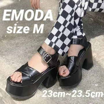 EMODA 에모다 통굽 샌들 스트랩 와이드 힐 sizeM 블랙 GYDA