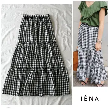 IENA [워셔블] 깅엄 체크 드레이프감 개더 롱 스커트