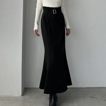 Louere 하이 웨스트 벨트 머메이드 스커트 블랙