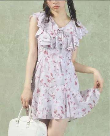 프릴 플라워 미니 원피스 반팔 여름옷 rienda