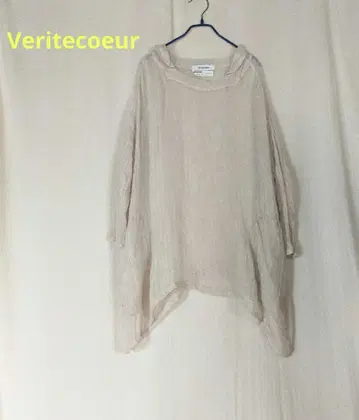 Veritecoeur 실크 & 린넨 시어, 거즈 긴 길이 블라우스 내추럴