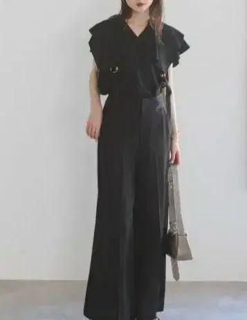 택 포함 새상품 시착만 한 상품  퍼지 린넨 롱 서스펜더 팬츠 38 블랙
