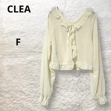 CLEA 숏 기장 긴팔 시어 볼레로 프릴 프론트 리본 얇은 소재 F