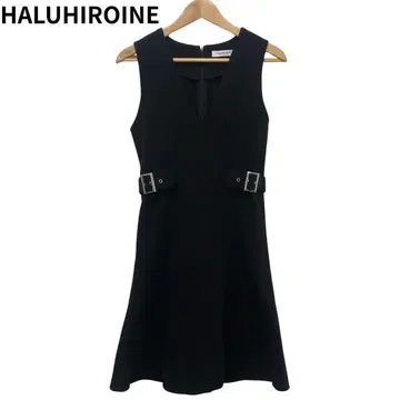 HALUHIROINE 슬리브리스 무릎 기장 원피스 블랙 스웨이드