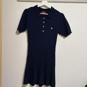 POLO 네이비 케이블 니트 폴로 원피스