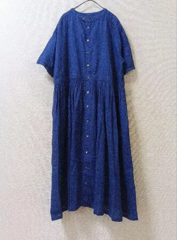 새상품급 네스트로브 린넨 밴드 카라 린넨 원피스 반팔 겉옷 블루