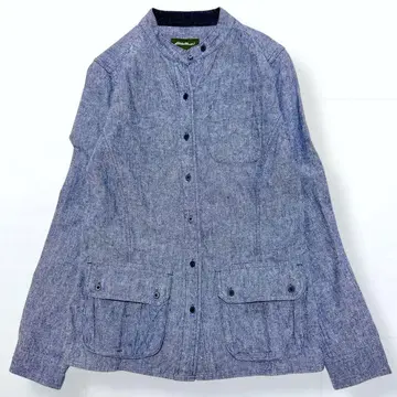 Eddie Bauer 밴드 카라 린넨 혼방 데님 셔츠 자켓 S